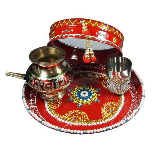 Colorful Pooja Thali Set
https://www.amazon.in/Salvus-App-SOLUTIONS-Stainless-Beautiful/dp/B01M1374MY
This Decorated Pooja Thali Set for Karwachauth is handmade item that is decorated with blue Kundan stone, mirror stone, designer print and beautiful golden latkan. On Karwachauth occasion, women can buy this elegant and unique pooja thali set with channi, decorated karwa lota & decorated glass. It is highly preferred as a gift due to its different decorative features and great quality. This Hand crafted traditional pooja thali will surely embellish all your spiritual seasons. Now the size of this Decorated Pooja Thali-26 cm diameter & width is 3 cm, Decorated Latkan Channi-18 cm diameter & width is 4.5 cm, Lota-8 cm diameter & length is 8 cm and Decorated Glass -6 cm diameter & length is 8 cm.
crafted traditional pooja thali, Colorful Pooja Thali Set, Gift for Wife, traditional pooja thali