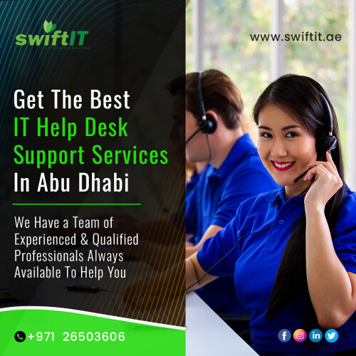With the help of #SwiftIT get the best IT help desk support services in Abu Dhabi.

We offer a wide range of IT support services, including technical support, software support, hardware support, and more. We are always available to help you with any IT issues you may have.

Please feel free to contact us:

📱 +971-26503606

📧 info@swiftit.ae

🌐 https://swiftit.ae/