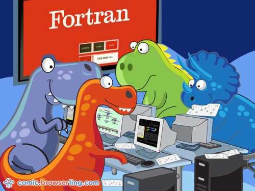 FORTRAN programming class.

For more funny computer jokes visit our comic at https://comic.browserling.com. We're adding new programming jokes every week. We're true geeks at heart.