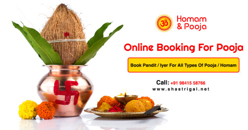Shastrigal is the main online stage that offers a wide range of Pooja's reserving platform online at reasonable cost. Pooja performed to survive or eliminate all obstructions to your prosperity. India's biggest online Homam booking portal.  Enquire Now.
http://www.shastrigal.net