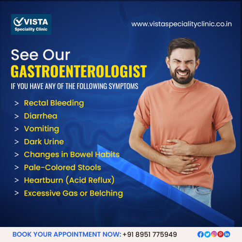 Looking for a gastroenterologist near you? The Department of best Gastroenterologists in Bangalore, Vista Specialty Clinic, focuses on preventing, diagnosing, and treating digestive and liver disorders. These conditions include the pancreas, liver, gallbladder, esophagus, stomach, small intestines, and colon. We are a department of higher education professionals who provide a wide range of services.

Contact Details:
Call: +91 8951775949, +91 8939961344
Website: https://vistaspecialityclinic.co.in/