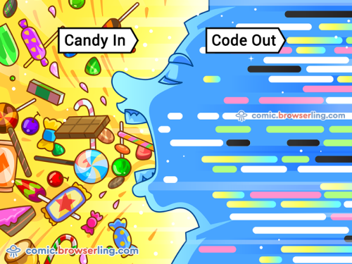 Candy in, code out.

We love programmer, nerd and geek humor! For more funny computer jokes visit our comic at https://comic.browserling.com. We're adding new programming jokes every week. We're true geeks at heart.